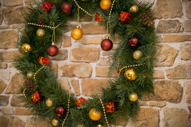 istock Cosy interior with a fireplace decorated in Christmas style 1290545374