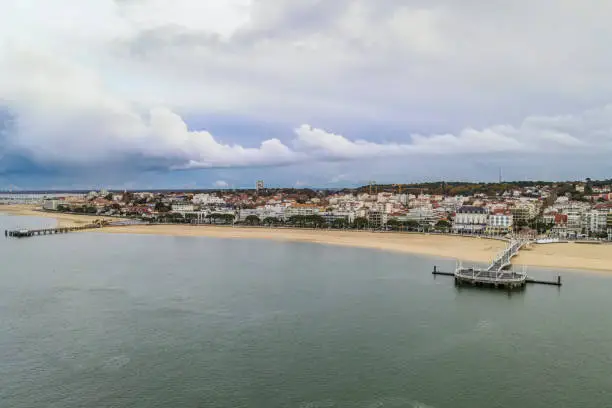 View of Arcachon and its piers, Arcachon bay, Aquitaine, France