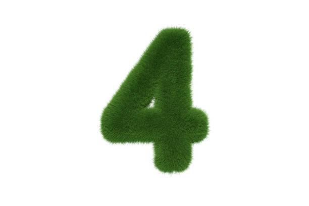 numer 4 z trawą - number 4 three dimensional shape green environmental conservation zdjęcia i obrazy z banku zdjęć