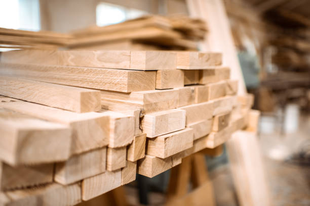istock Pile of pine planks at the warehouse 1290547648