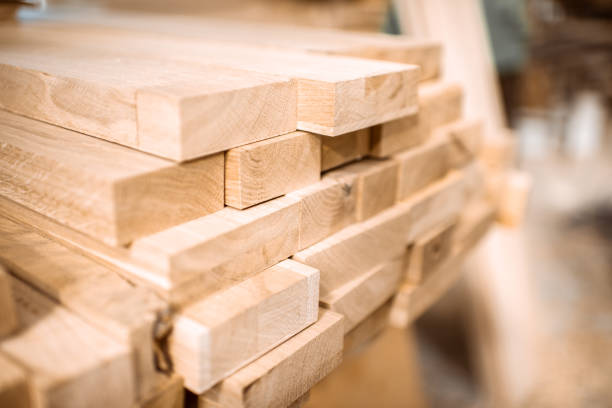 istock Pile of pine planks at the warehouse 1290547655