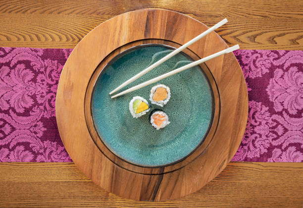 Plate of Sushi on wooden table