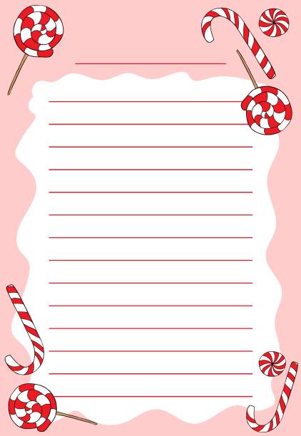 istock Template for entries lined with caramel, striped red-white candies on a white and pink background. Lollipops and candycane hand drawn with a dark outline. 1290549533