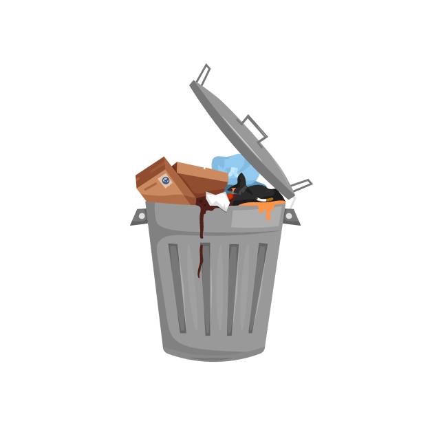 Overflowed waste container Garbage bin. Overflowed waste container. Plastic, glass, paper. Pictogram, icon, sign. Ecology, environment concept. Editable vector illustration in flat simple style isolated on a white background overflowing trash dumpster stock illustrations