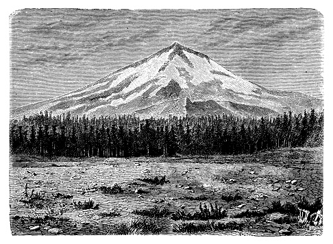 Illustration of a Mount Shasta, Cascade Range, Northern California, United States