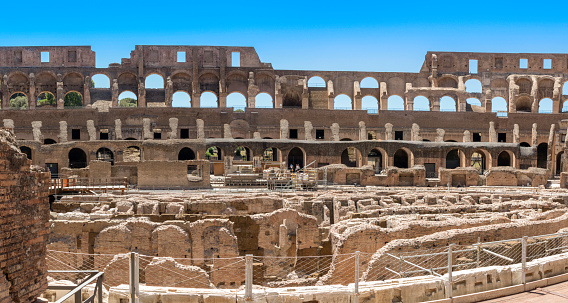 The Theatre of Ephesus (Efes) at Selcuk in Izmir Province, Turkey. The amphitheatre is the largest in the ancient world for gladiatorial combats and drama. Ephesus is a popular tourist destination.