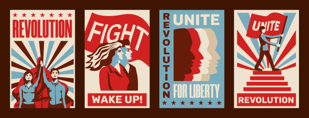 stockillustraties, clipart, cartoons en iconen met revolutie posters set - revolutie