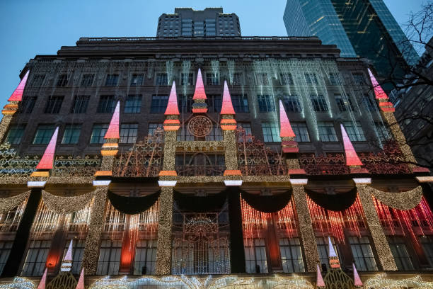 Saks Fifth Avenue Department Store with Christmas Light Show Editorial  Stock Image - Image of building, center: 170568859
