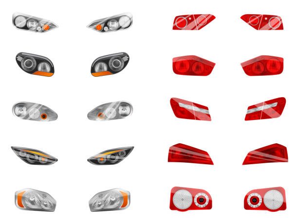 kolekcja auto lights realistic - headlight stock illustrations