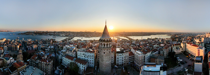 defaultistanbul, galata tower, morning to day. Aerial view of Galata Tower vith Golden Horn.