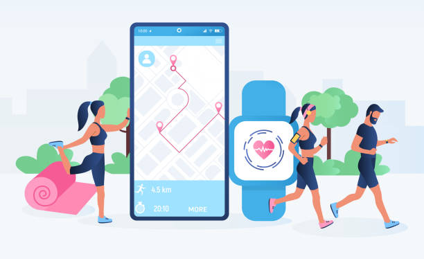 illustrations, cliparts, dessins animés et icônes de application smartwatch et technologie de suivi de remise en forme - traqueur de gibier