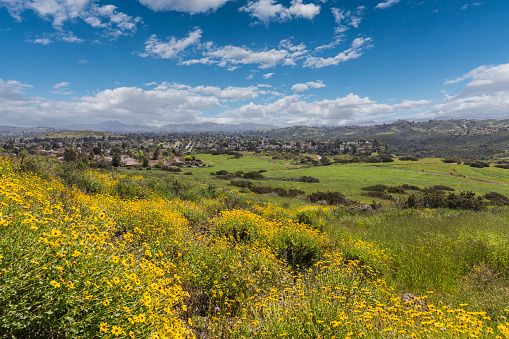 Spring view of Thousand Oaks with cloudy sky in Ventura County, California.