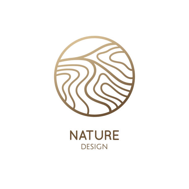Simple logo pattern structure of water Waves logo template. Vector linear round icon of water or desert landscape with barkhans. Minimal emblem for business emblems, badge for a travel, tourism and ecology concepts, health and yoga Center. land of lakes stock illustrations