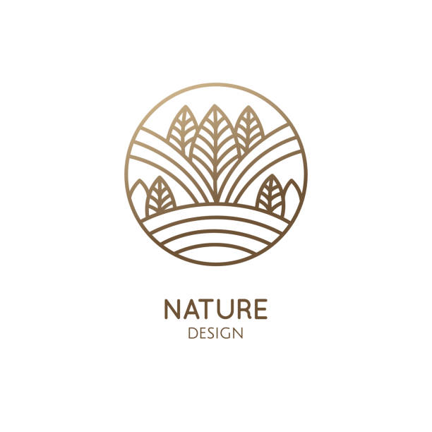 natur lineare logo waldlandschaft - massage stamps stock-grafiken, -clipart, -cartoons und -symbole