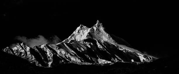 istock Black & White Panoramic View of Manaslu Mountain - 8th Highest in the World. 1290577930