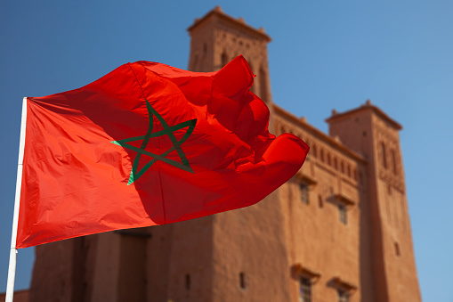 Render of the Syria flag flutters in the wind close-up, the national flag of Syria in 4k resolution, close-up, colors: RGB. High quality 3d illustration