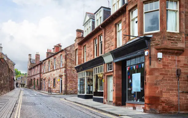 Photo of Street with old typical  houses,  Melrose, Scottish Borders,Scotland, United Kingdom.