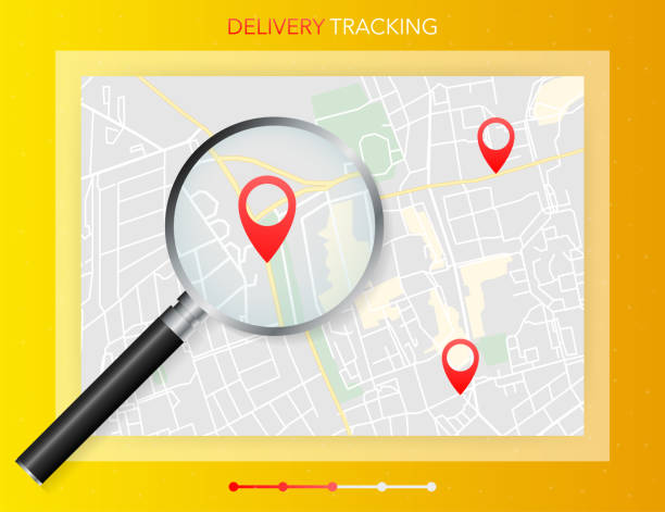 istock Geo map and zoom lens. Delivery tracking. City map on color background. Vector illustration. 1290601917