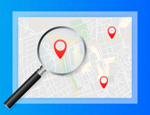 istock Geo map and zoom lens. City map on color background. Vector illustration. 1290601918