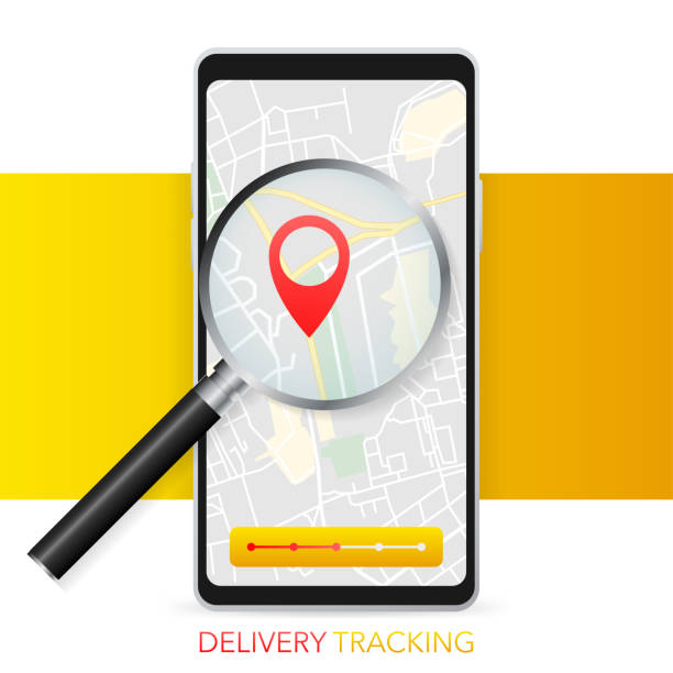 istock Geo map and zoom lens. Delivery tracking. City map on color background. Mobile app. Vector illustration 1290601919