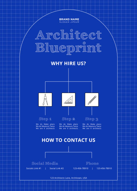 architektur blueprint flyer oder poster vorlage für marketing promo oder job recruitment banner - street technology blueprint city stock-grafiken, -clipart, -cartoons und -symbole