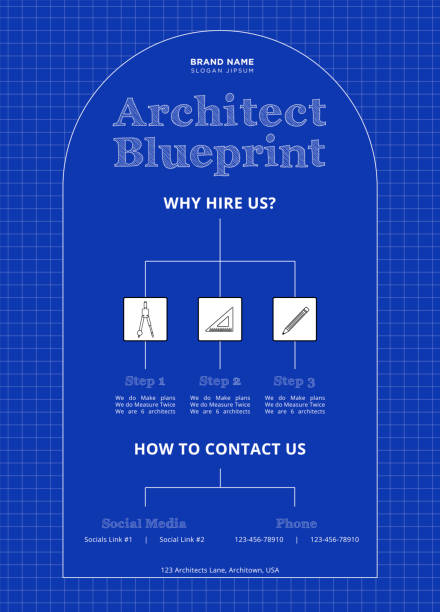 ilustraciones, imágenes clip art, dibujos animados e iconos de stock de arquitectura blueprint flyer o plantilla de póster para promoción de marketing o banner de reclutamiento de trabajo - street technology blueprint city