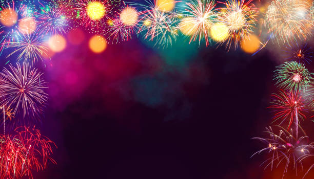 istock Abstract colored firework on dark sky. Celebration and anniversary concept 1290613768