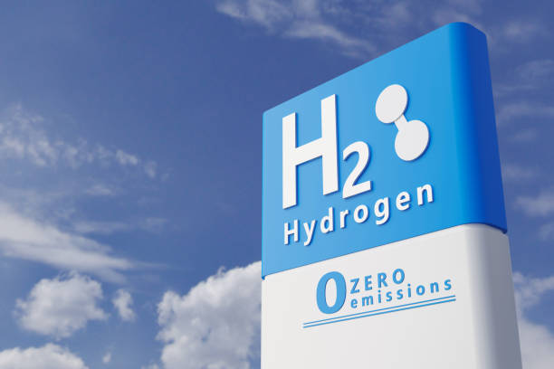 Hydrogen fuel car charging station white color visual concept design. 3d Illustration stock photo