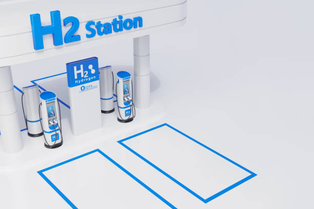istock Hydrogen fuel car charging station white color visual concept design. 3d Illustration 1290614708