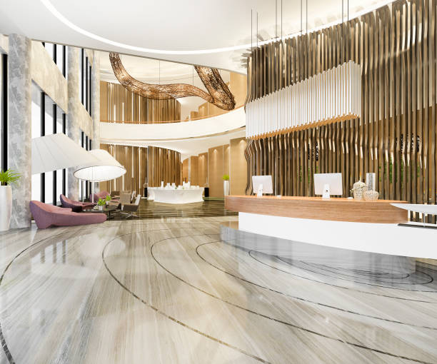 istock 3d rendering modern luxury hotel and office reception and lounge 1290619630