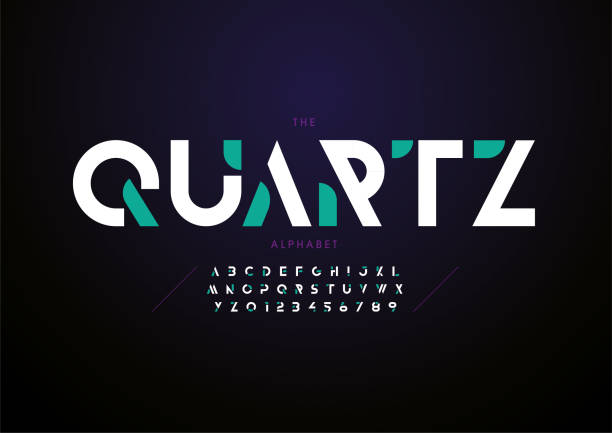 Quartz alphabet Stylized quartz alphabet font vector typography stock illustrations