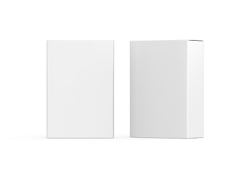 Plantilla de maqueta de caja de cartón blanco en fondo blanco aislado, lista para la presentación de diseño, ilustración 3D photo