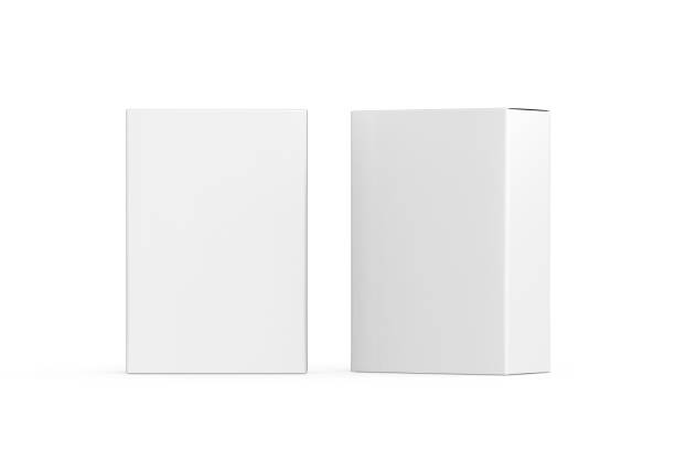 plantilla de maqueta de caja de cartón blanco en fondo blanco aislado, lista para la presentación de diseño, ilustración 3d - box white blank merchandise fotografías e imágenes de stock