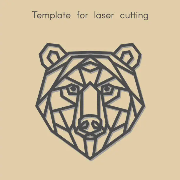 Vector illustration of Template animal for laser cutting. Abstract geometriс head bear for cut.