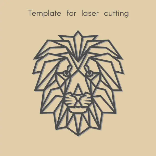 Vector illustration of Template animal for laser cutting. Abstract geometriс head lion for cut.