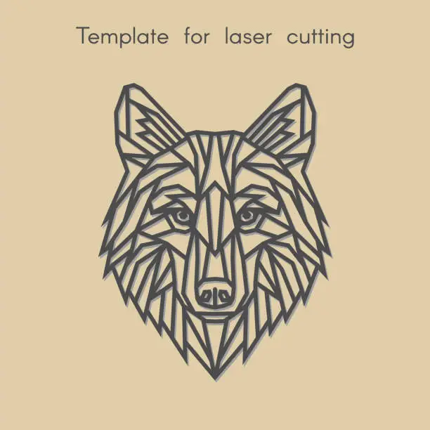 Vector illustration of Template animal for laser cutting. Abstract geometriс head wolf for cut.