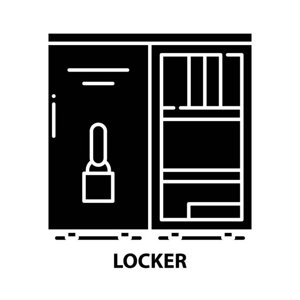 ilustrações de stock, clip art, desenhos animados e ícones de locker icon, black vector sign with editable strokes, concept illustration - sports team locker room