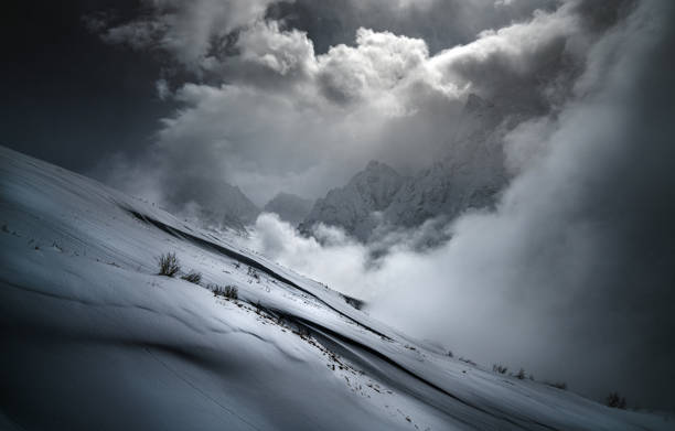 Snowcapped mountains and ski slopes