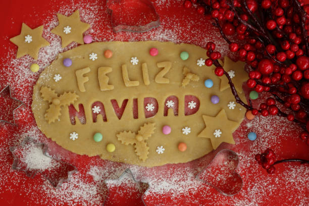 istock Feliz Navidad.Cookie dough letters on wooden table 1290641839