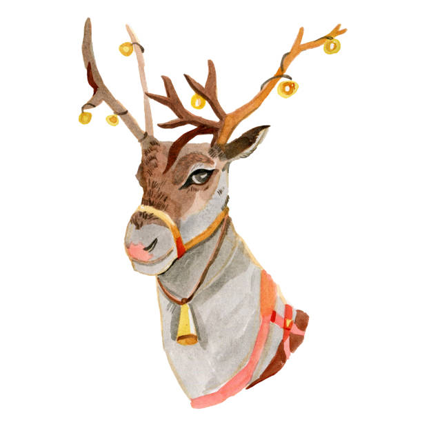 istock Santa's reindeer realistic watercolor insulated hand-drawn 1290642071