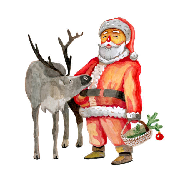 istock Santa's reindeer realistic watercolor insulated hand-drawn 1290642078