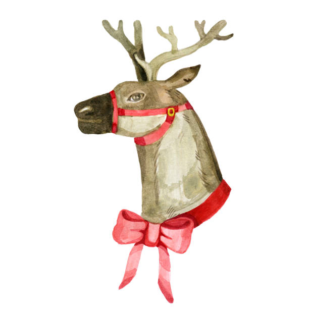 istock Santa's reindeer realistic watercolor insulated hand-drawn 1290642087