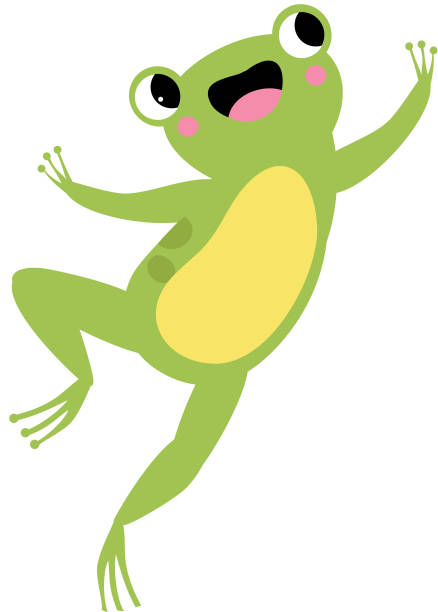 süße grüne frosch mit hervorstehenden augen springen vektor illustration - leapfrog stock-grafiken, -clipart, -cartoons und -symbole