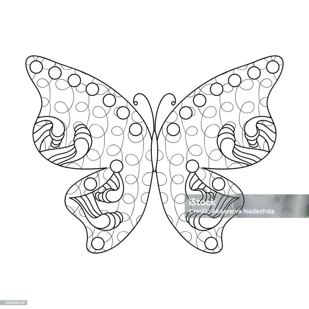Blackandwhite Butterfly Outline Antistress Coloring Handdrawn ...