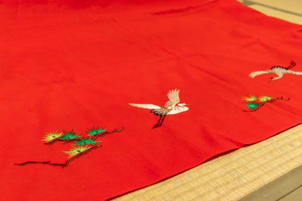 istock Japanese traditional red felt on tatami mat 1290654517