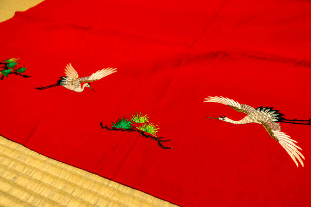 istock Japanese traditional red felt on tatami mat 1290654527