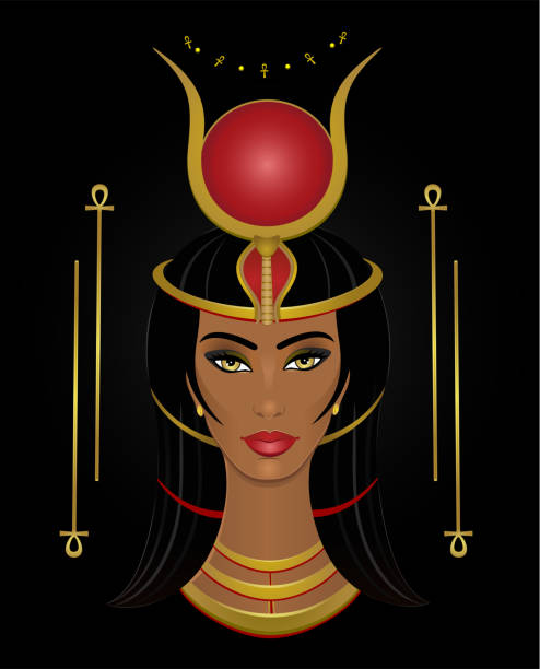 hathor - cleopatra pharaoh ancient egyptian culture women stock illustrations