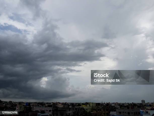 Cloudy Sky Over The City Because Of The Low Pressure Black Clouds Stock Photo - Download Image Now