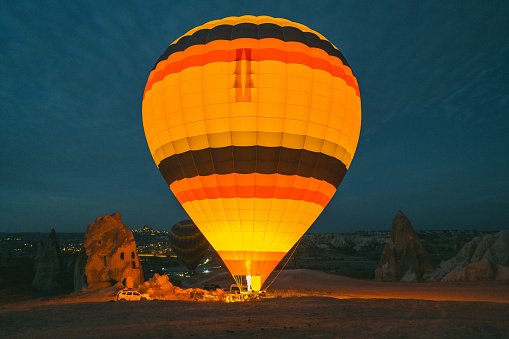 Setting of hot air balloon in Cappadocia