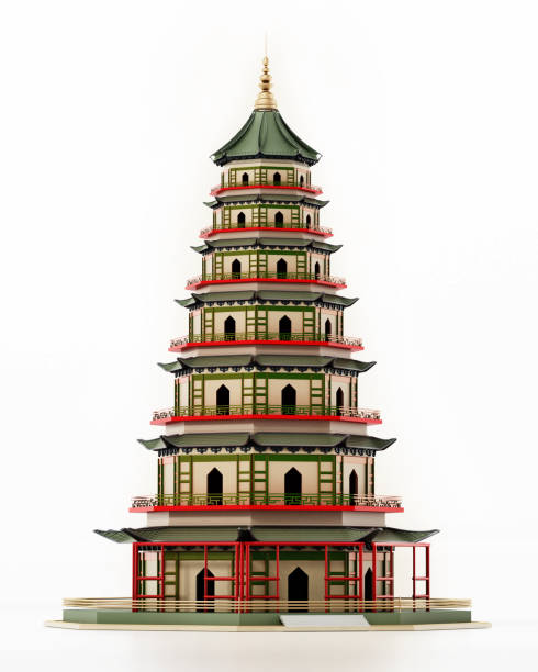 Chinese Pagoda tower isolated on white.